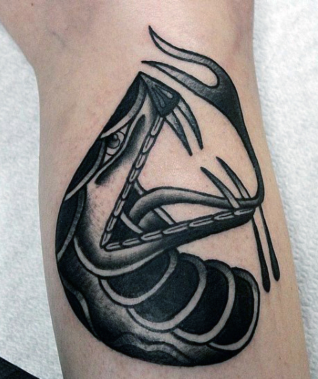 Black Ink Snake Head Tattoo Design For Wrist