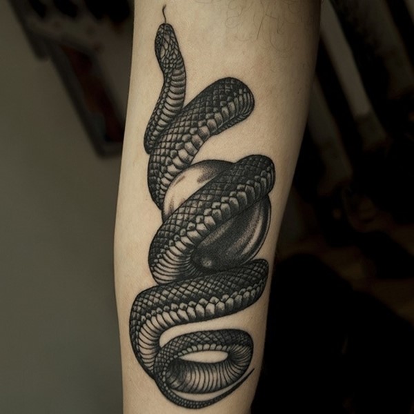 Black Ink Snake Tattoo Design For Forearm By Proteamundi