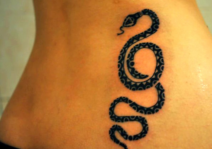 Black Ink Snake Tattoo Design For Girl Lower Back