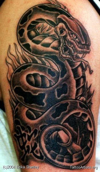 Black Ink Snake Tattoo Design For Half Sleeve