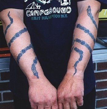 Black Ink Snake Tattoo On Both Arm