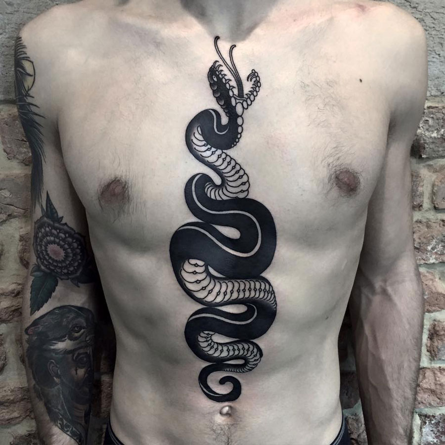 Black Ink Snake Tattoo On Man Full Body By Phatt German