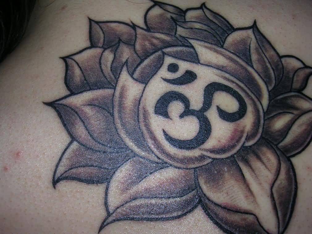 Black Ink Traditional Lotus Tattoo Design