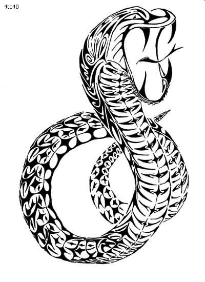 Black Ink Tribal Cobra Snake Tattoo Design