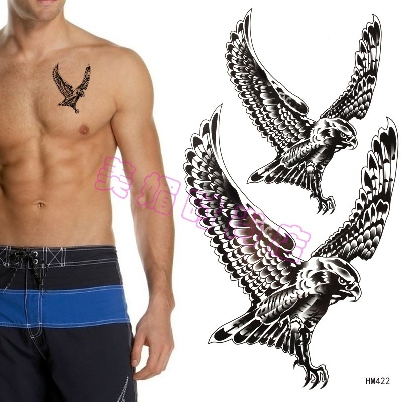 Black Ink Tribal Flying Eagle Tattoo On Man Left Chest