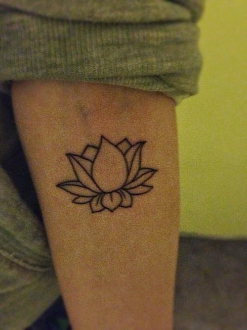 Black Outline Lotus Flower Tattoo Design For Forearm