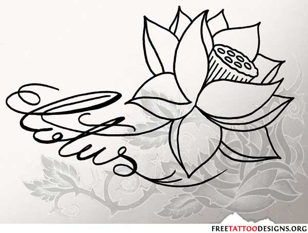 Black Outline Lotus Flower Tattoo Design