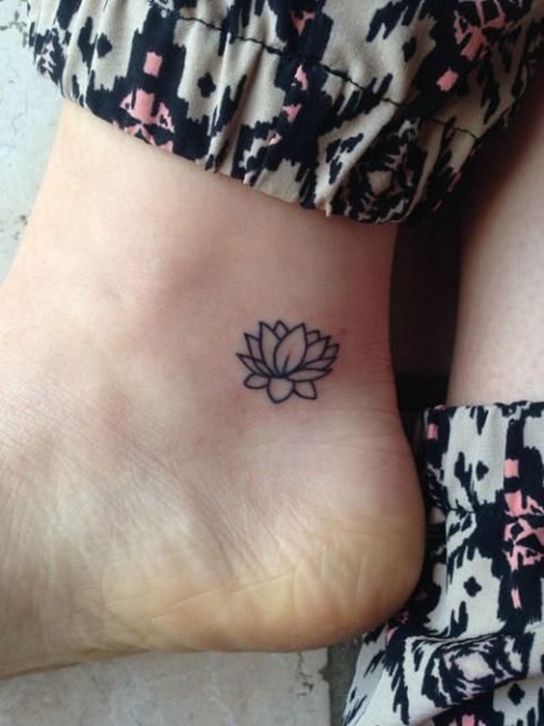 Black Outline Lotus Flower Tattoo On Girl Ankle