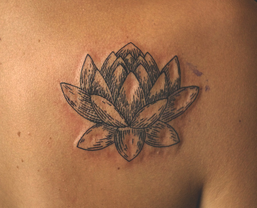 Black Outline Lotus Tattoo Design