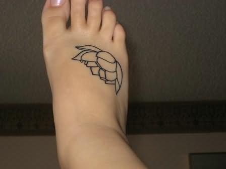 Black Outline Lotus Tattoo On Girl Right Foot