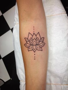 Black Outline Mandala Lotus Tattoo On Right Forearm