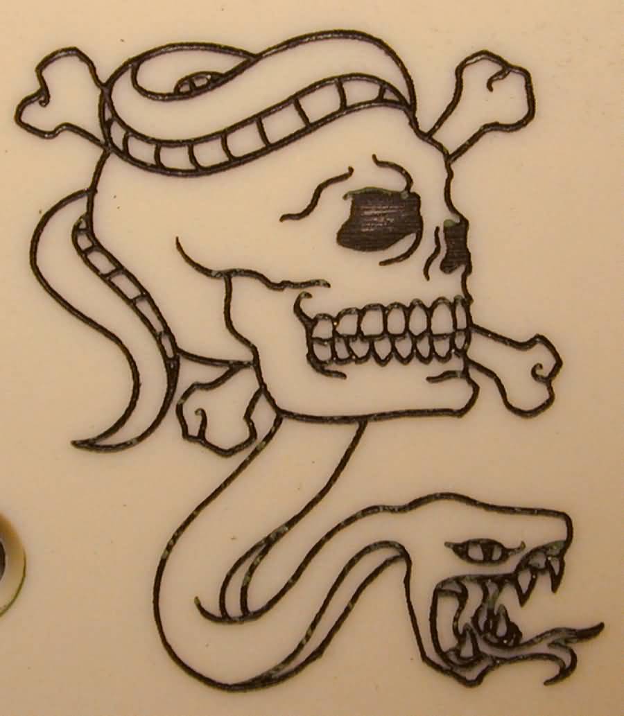 Black Outline Skull With Snake Tattoo Design