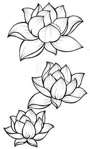 Black Outline Three Lotus Flowers Tattoo Design