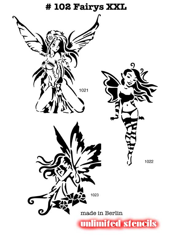 Black Three Fairies Tattoo Stencil