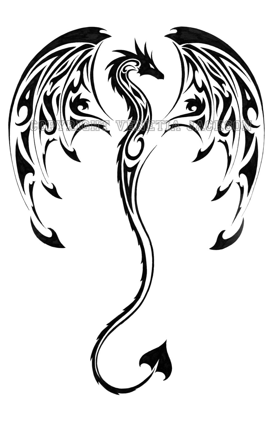 Black Tribal Dragon Tattoo Design by Corpsedragon