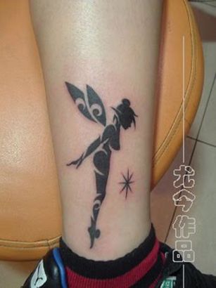 Black Tribal Fairy Tattoo Design For Ankle