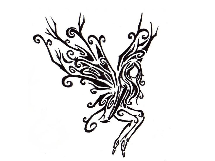 Black Tribal Flying Fairy Tattoo Stencil