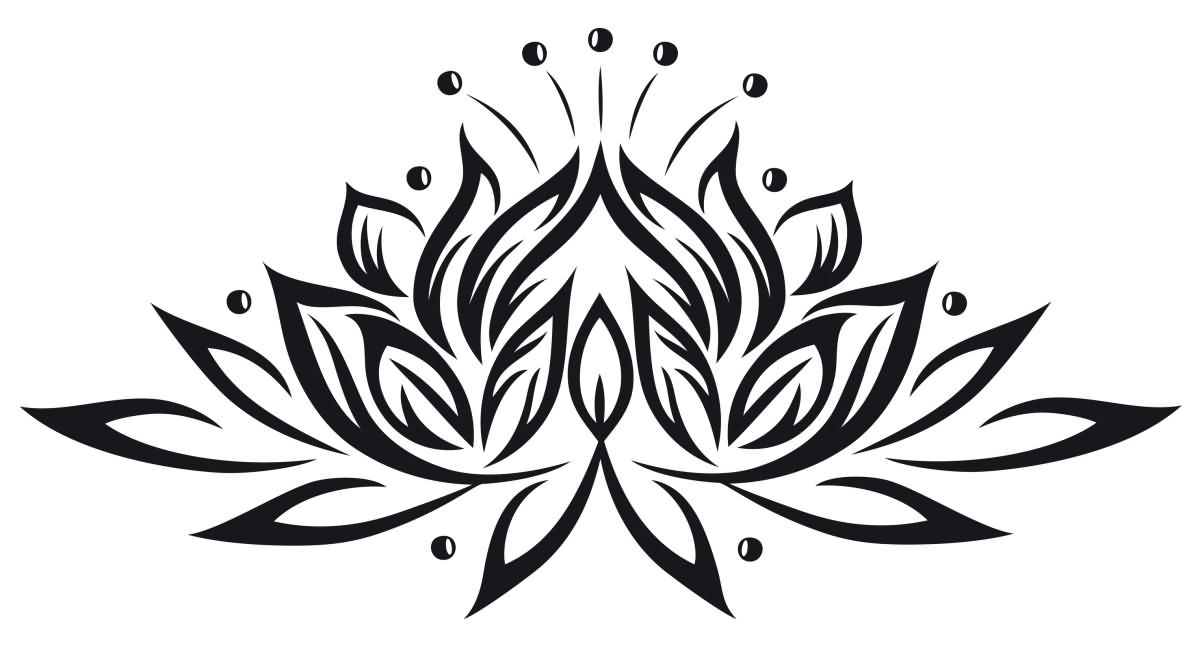 Black Tribal Lotus Flower Tattoo Stencil