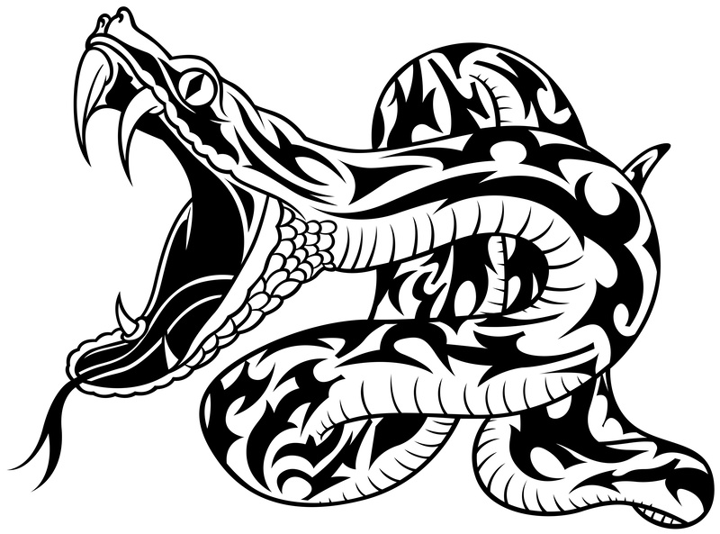 Black Tribal Rattlesnake Tattoo Stencil