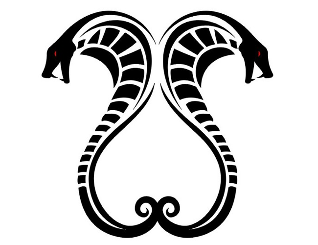 Black Two Tribal Cobra Snakes Tattoo Stencil