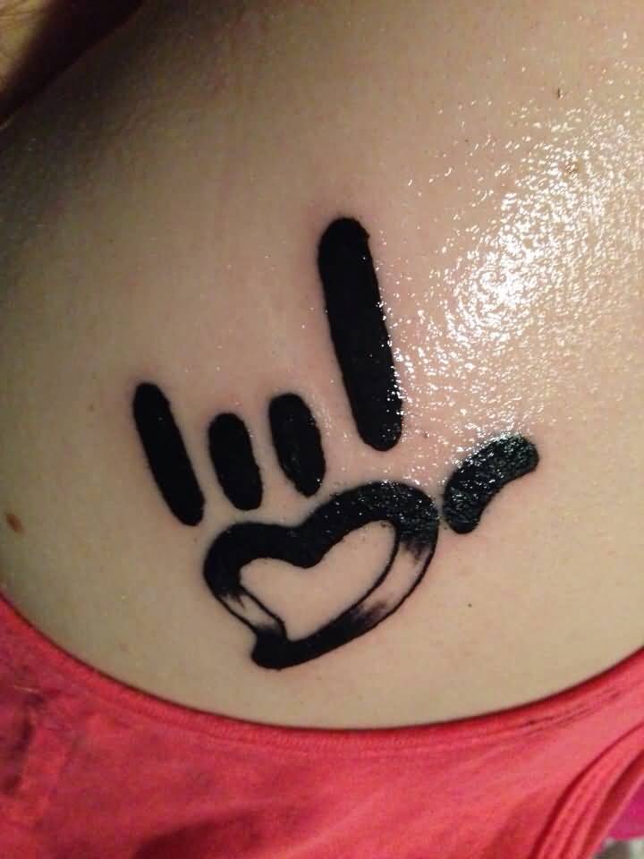 Black and Grey I Love You Sign Tattoo