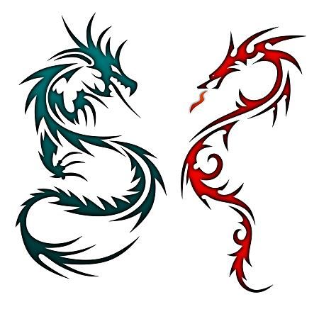 Blue And Red Dragon Tattoo Design