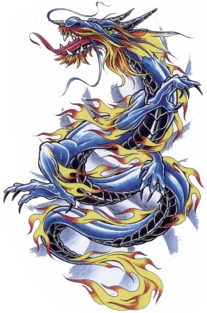 Blue Ink Dragon Tattoo Design