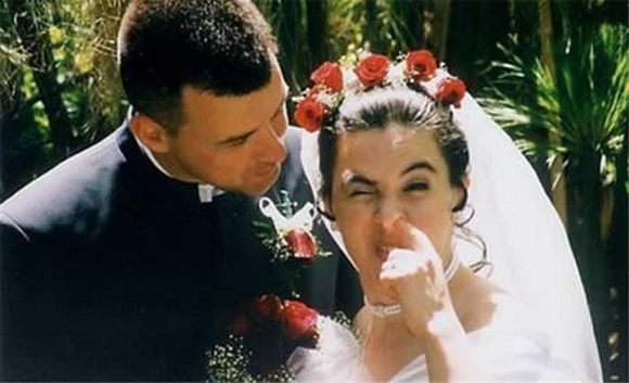 Bride Finger In Nose Funny Wedding Couple