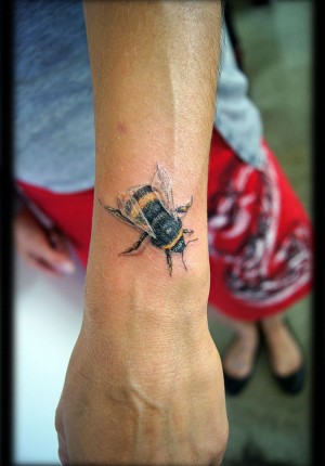 Bumblebee Tattoo On Left Upper Wrist