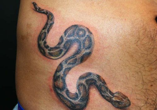 CLassic Realistic Snake Tattoo On Man Stomach