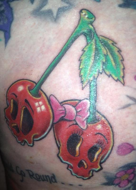 Cherry Skull With Bow Tattoo