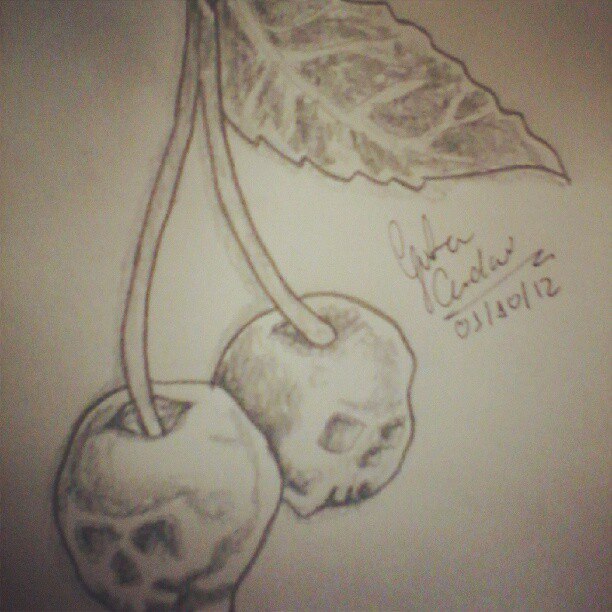 Cherry Skulls Tattoo Design by Gutonilda