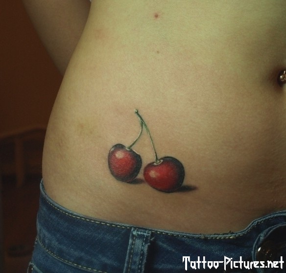 Cherry Tattoo On Girl Hip