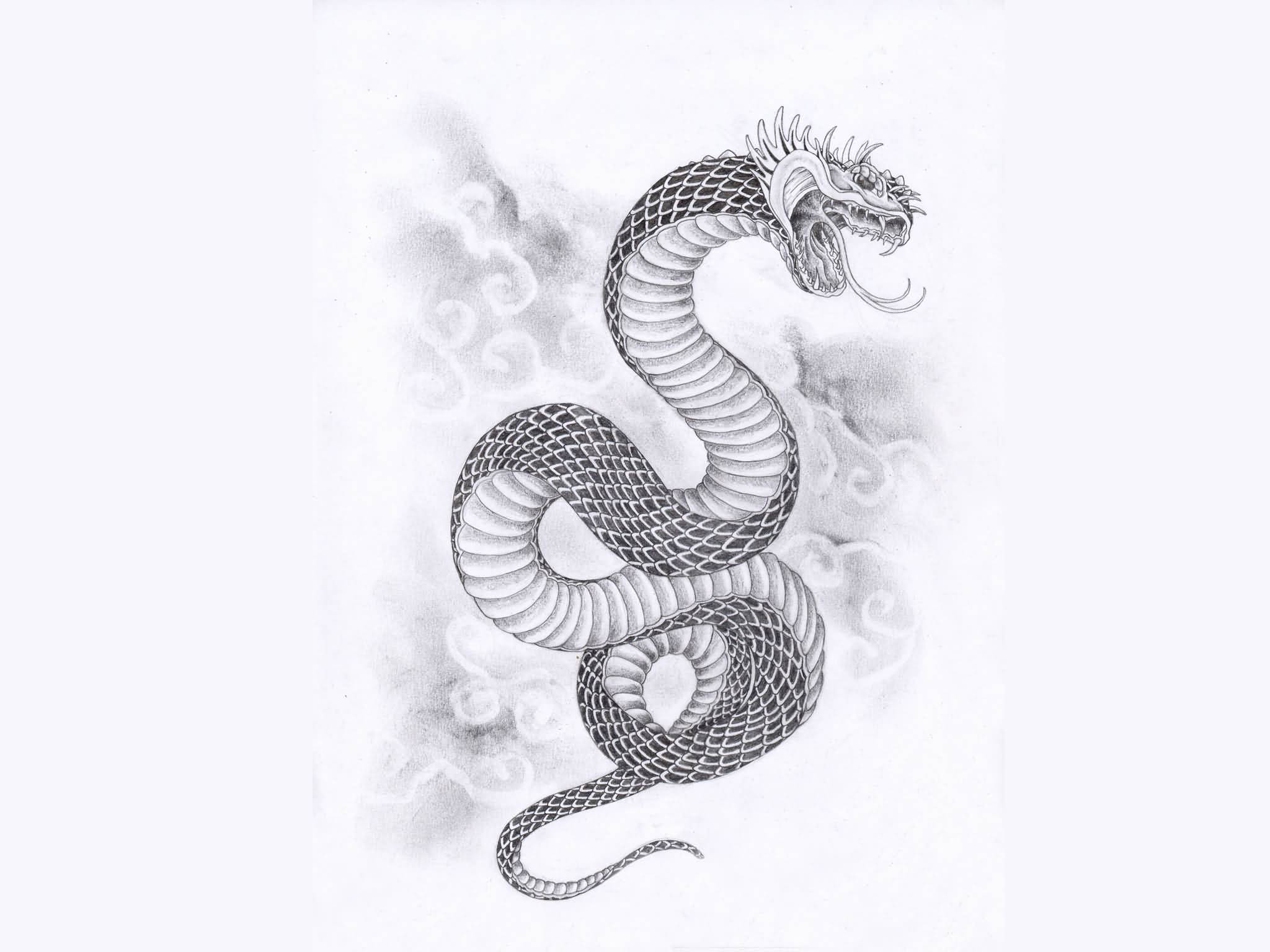 Classic Black And Grey Snake Tattoo Design