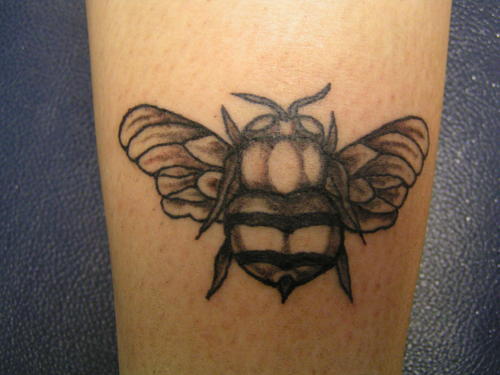 Classic Black Ink Bumblebee Tattoo Design For Sleeve