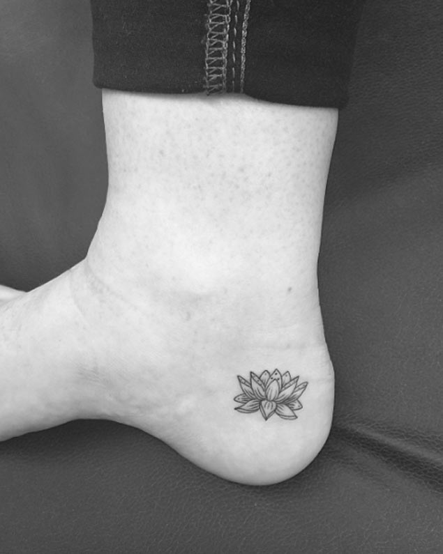Classic Black Lotus Tattoo On Ankle
