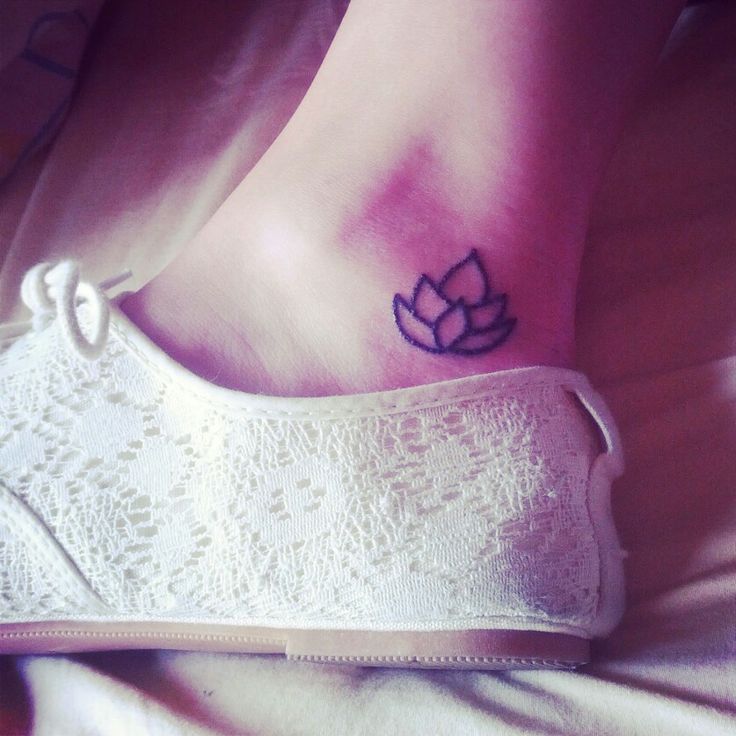 Classic Black Outline Lotus Tattoo On Girl Ankle