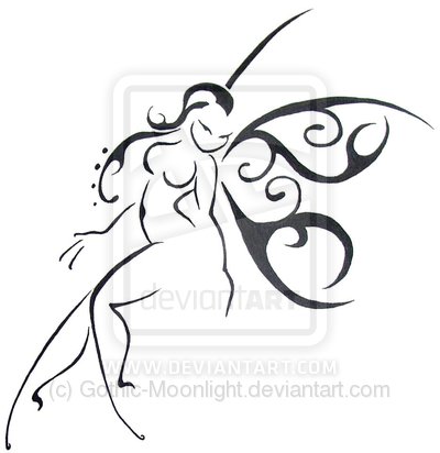 Classic Black Tribal Fairy Tattoo Stencil