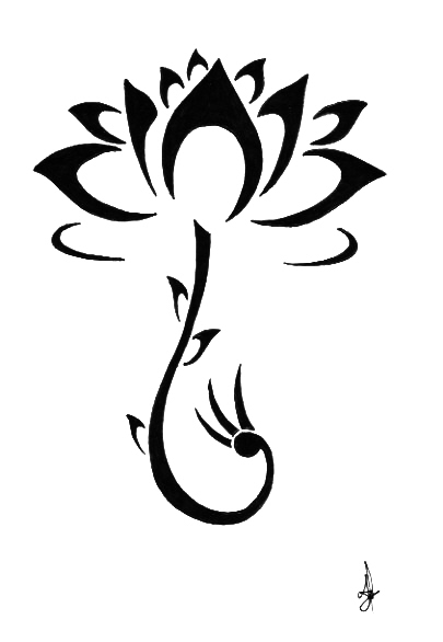 Classic Black Tribal Lotus Tattoo Design