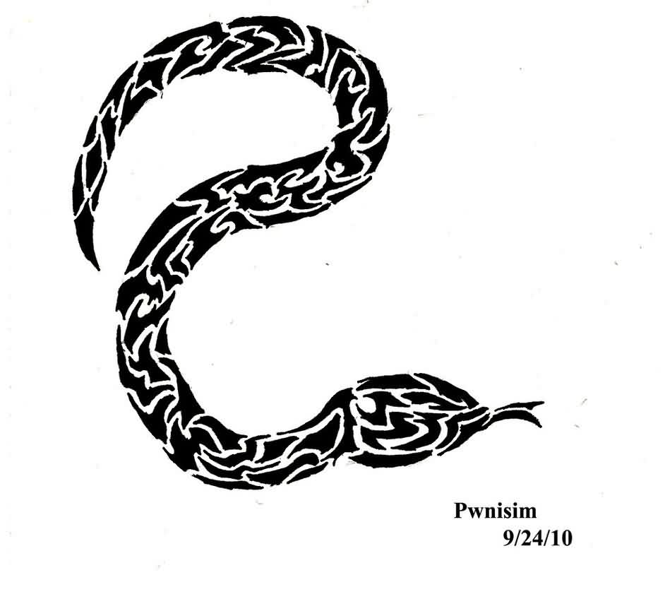 Classic Black Tribal Snake Tattoo Stencil
