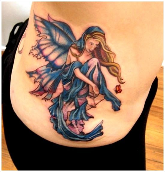 Classic Colorful Fairy Tattoo On Right Side Rib