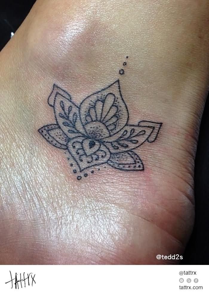 Classic Dotwork Mandala Lotus Flower Tattoo On Ankle