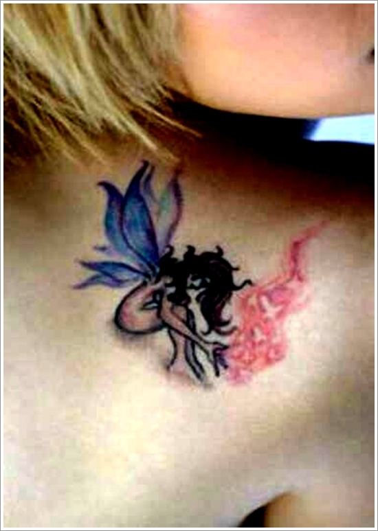 Classic Fairy Tattoo On Girl Right Back Shoulder