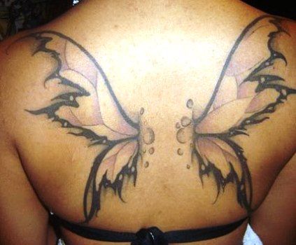 Classic Fairy Wings Tattoo Design For Upper Back