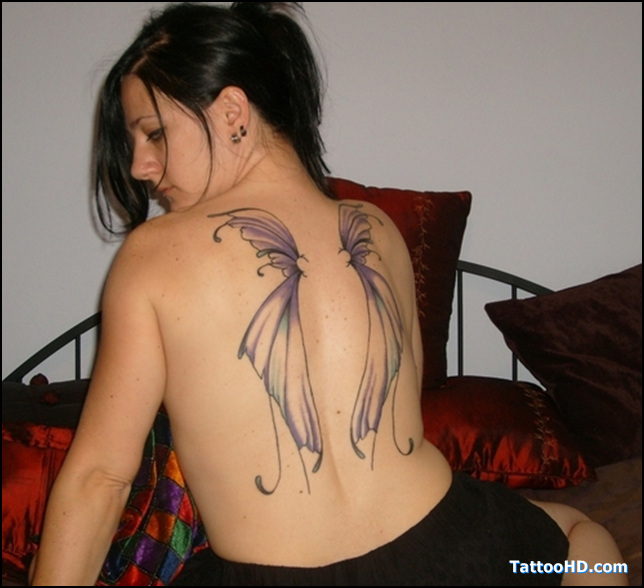 Classic Fairy Wings Tattoo On Girl Back