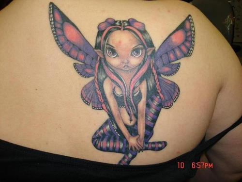 Classic Gothic Fairy Tattoo On Right Back Shoulder