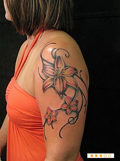 Classic Lily Flower Tattoo On Women Left Upper Arm