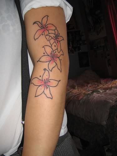 Classic Lily Flowers Tattoo On Left Full Arm