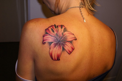 Classic Lily Tattoo On Girl Left Back Shoulder