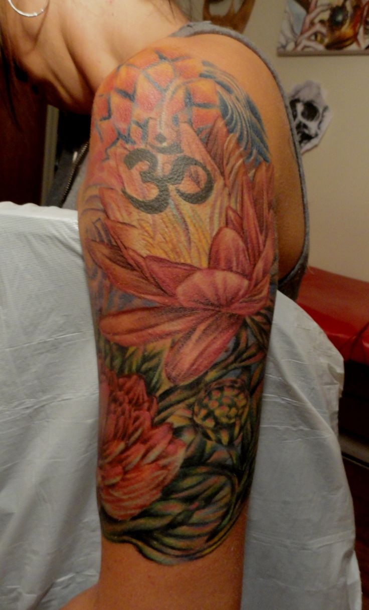 Classic Lotus Flowers Tattoo On Women Left Half Sleeve